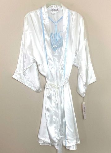 Linea Donatella 'Mrs' Satin Wrap Bridal Robe, Chemise Nightgown Set White  Size XL - $33 New With Tags - From D