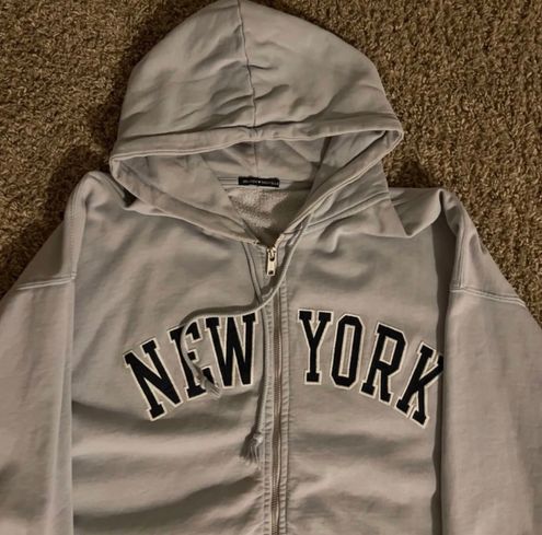 Brandy Melville Light Blue Periwinkle Christy Embroidered New York Zip Up  Hoodie Size L - $24 - From Kylie