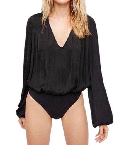 Intimately Free People Black Satin Bodysuit (L)