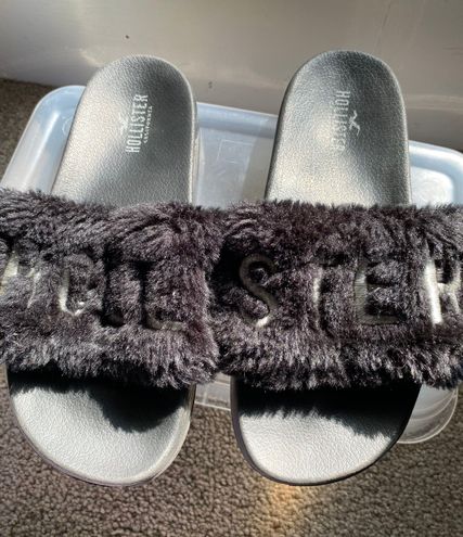 Furry mauve / pink / purple hollister slides ! Super... - Depop