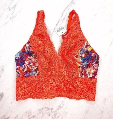 Soma Bralette Lace Plunge Bra Artistic Floral Orange Size XS Extra Small -  $12 New With Tags - From Accessory