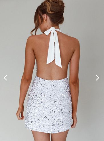 Selfie Leslie NWT Zurie Halter Plunging Sequin Dress White - $65