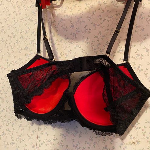 Daisy Fuentes NWOT 36C Black & Red Floral Jacquard Lace Push Up Bra Size 36  C - $30 New With Tags - From Lolligagg