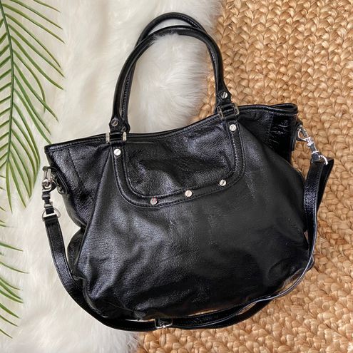 Tory Burch Amanda Patent Leather Classic Hobo in Black