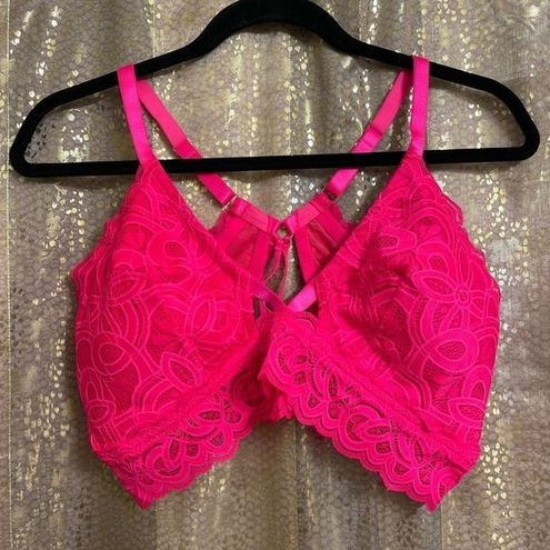 Aerie Hot Neon Pink Show Off Rooftop Garden Lace Padded Plunge