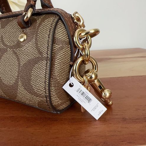 COACH 1716 MINI ROWAN SATCHEL BAG CHARM IN SIG CANVAS KHAKI SADDLE