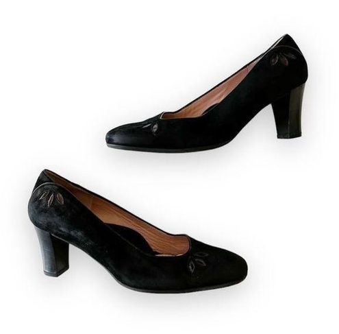 Beautifeel Israel Black Suede Square Toe Pumps Size 40 EU Cutout