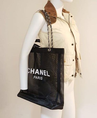 New! Chanel Makeup Black Mesh GWP Logo Tote Bag Free Ship