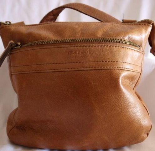 Margot New York Brown Leather Zip Top Crossbody Bag - Same Day Shipping!