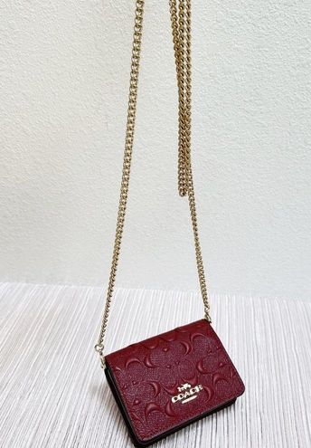 COACH+Mini+Wallet+On+A+Chain+In+Signature+Leather+Gold+%2F+Black+C7361 for  sale online