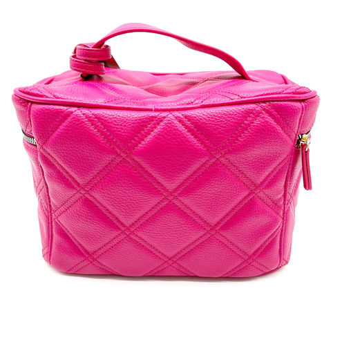 Steve Madden NEW Hot Pink Train Vanity Case Quilted Cosmetic