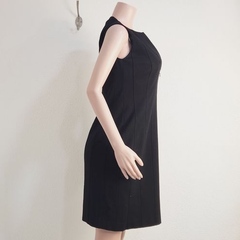 Cap-Sleeve Zip-Front Seamed Dress, Black