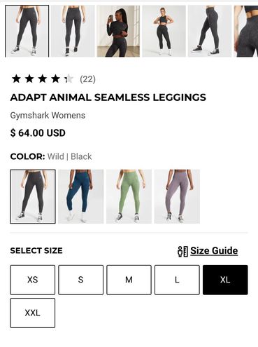 Gymshark Adapt Animal Seamless Leggings Butt Scrunch Wild Black