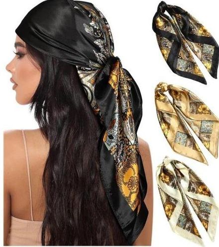 Head Scarf for Women - Satin Large Hair Scarves Bandanas - Square