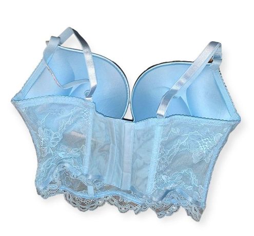 Victoria's Secret Victoria Secret Bra 32D Bombshell Push Up Light Blue Lace  Long Line Adds 2 Cup Size undefined - $54 New With Tags - From Chrissys