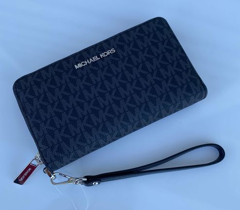Michael Kors Jet Set Travel Large Flat Zip MF Phone Case Wristlet Wallet  Black
