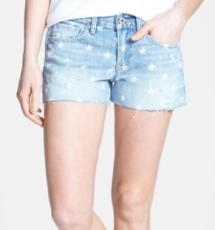 patterned jean shorts