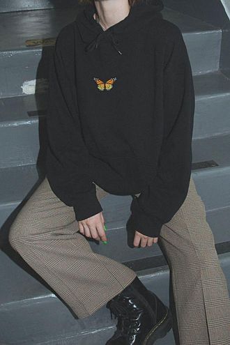 Brandy Melville Oversized Black Butterfly Hoodie Sweatshirt One