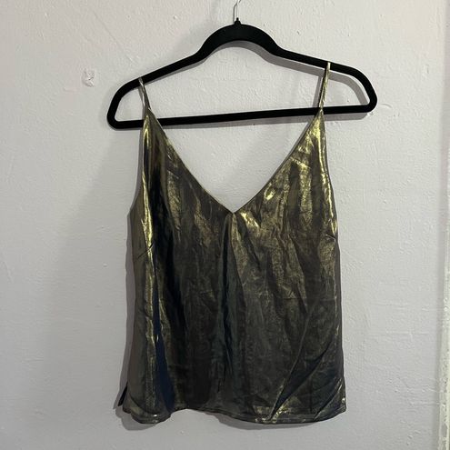 L'Agence Metallic Cami Gabriela Gold Size Small V-Neck Tank Top