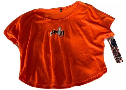 Philadelphia Phillies Flyers Women’s Orange Crop Top Logo Tee Hockey Jersey