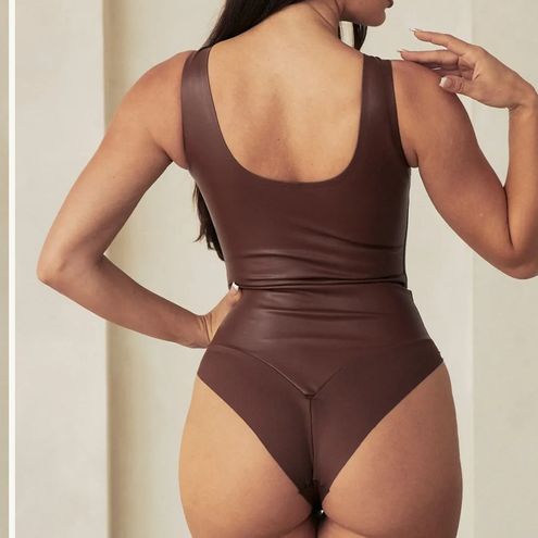 PINSY Vegan Leather High Neck Shapewear Bodysuit NWT in XL