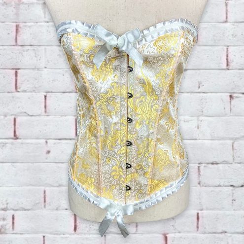 Vaacodor Satin Overbust Lace Up Boned Bustier Corset Yellow - $38 - From  Crystal