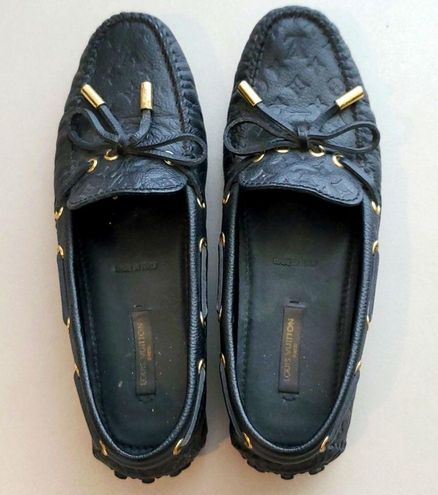 Louis Vuitton 100% Authentic Black Lv Monogram Leather Bow Accent Loafers  Flats Size 35 - $303 - From Aimee