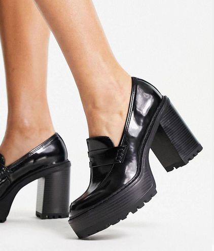 Faux Patent Leather Platform Loafer Heels