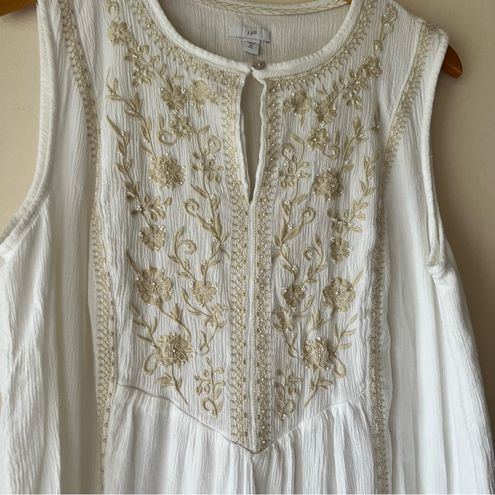 J.Jill Capri Maxi Dress White Embroidered Women Size XL TALL - $75