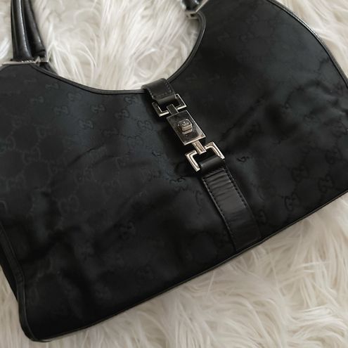 Gucci Vintage Jackie Bardot Black Monogram Canvas and Leather Purse - $397  - From Brooke