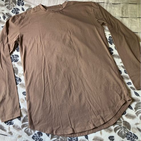 Round Long Sleeve Longline T-Shirt Brown