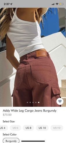 Addy Wide Leg Cargo Jeans Burgundy