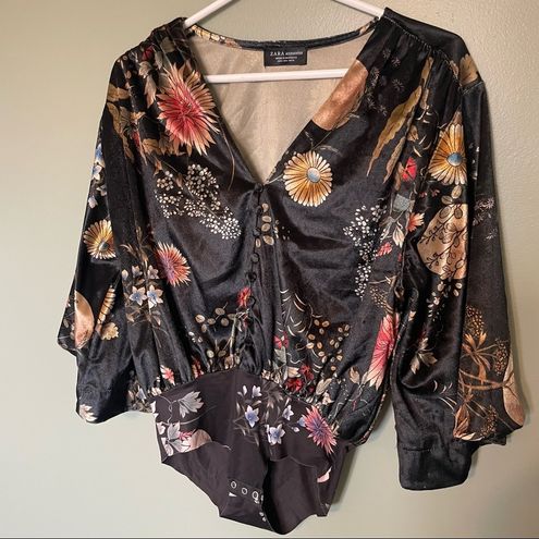 ZARA VELVET FLORAL BODYSUIT