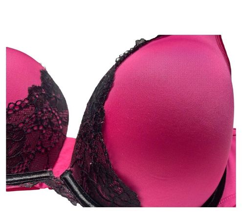 Cacique Pink Black Lace Trim Underwire Padded Bra Size 40D