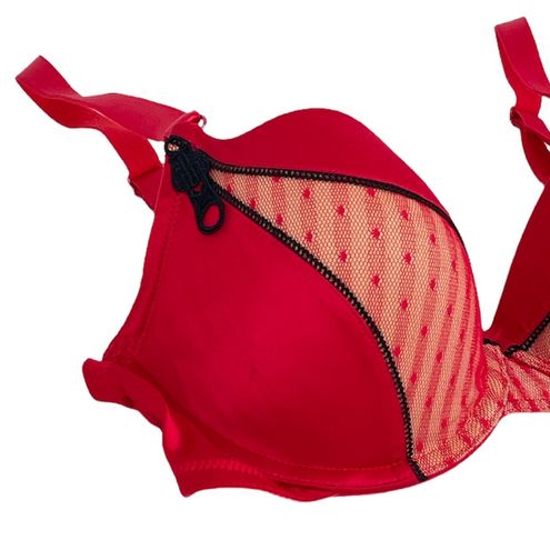 Jezebel, Intimates & Sleepwear, Jezebel Zip It Up Balconette Push Up Bra  Red Black Size 36c