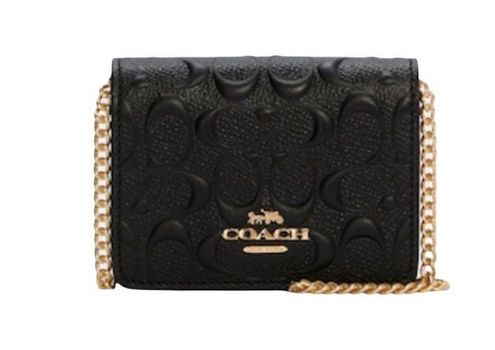 COACH+Mini+Wallet+On+A+Chain+In+Signature+Leather+Gold+%2F+Black+C7361 for  sale online