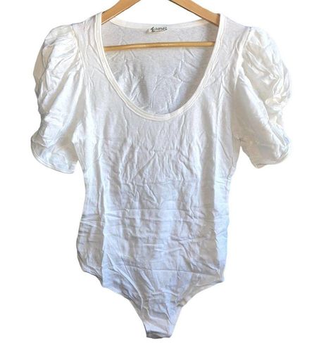 Free People Ava Puff Sleeve Bodysuit Women's White Large L NWT New
