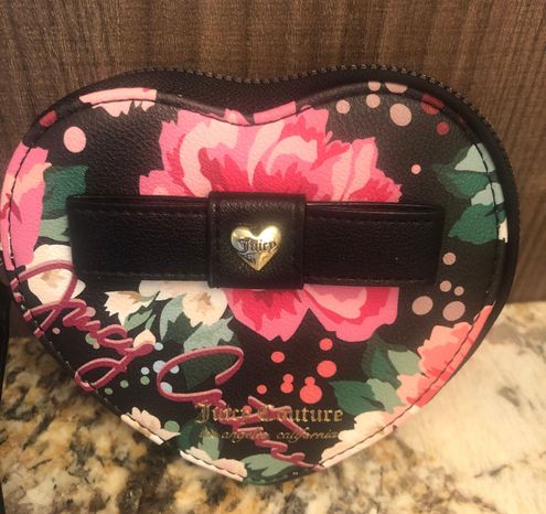 Brand New Juicy Couture Floral Heart Shaped Wristlet Wallet Coin Purse  Pouch Bag