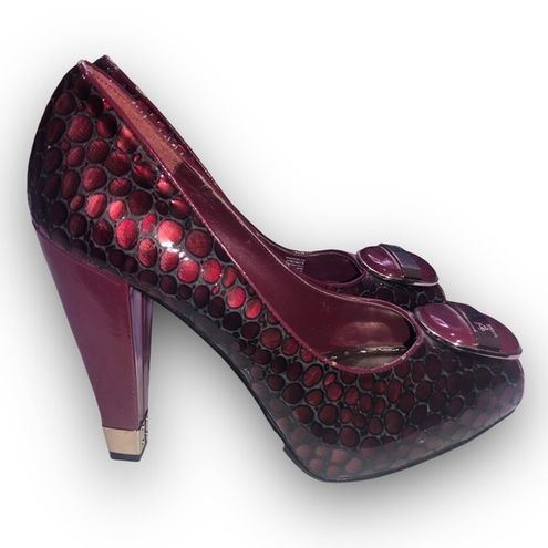 BCBGirls Patent Leather Open Toe Heel Cherrywood Snakeskin Crocodile  women's 8.5 Size undefined - $23 - From Kerrii