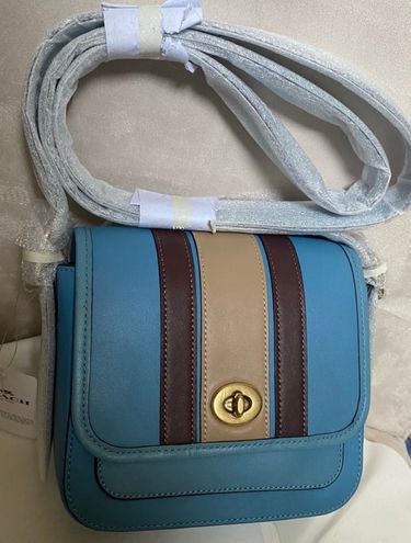 Coach Rambler 16 Mini Crossbody Bag with Varsity Stripe Blue Leather New