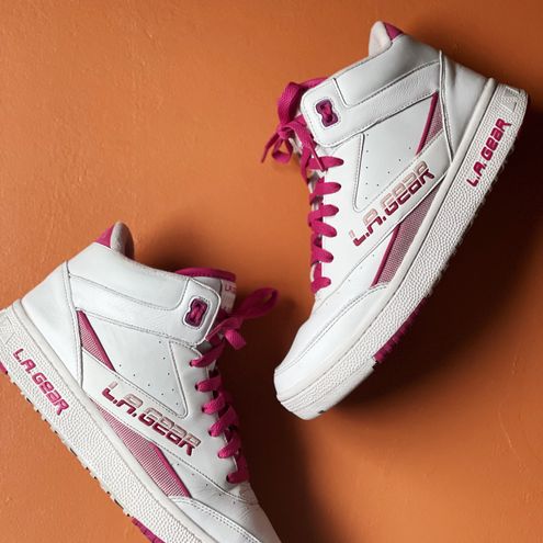 Skechers L.A. Gear Retro Pink and White High Top Sneakers Size