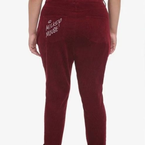 Disney Hot Topic Corduroy Mom Pants Mickey Mouse Embroidered Maroon Plus  Size 2