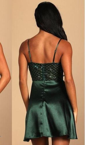 Going Glam Dark Green Sequin Bustier Skater Dress