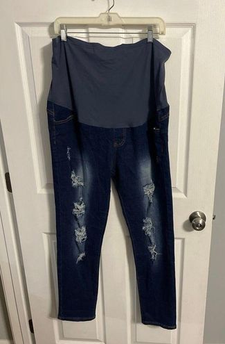 Maacie Maternity Jeans Over Belly Skinny Ripped Denim Pants with Real  Pockets