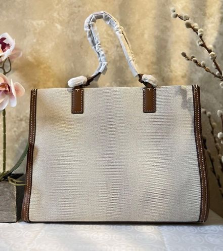 Tory Burch Ella Canvas Tote Bag - Natural/Classic Cuoio • Price »