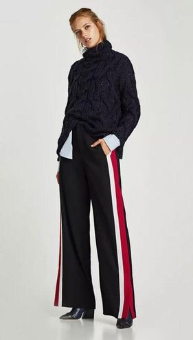 Zara  Pants  Jumpsuits  New Zara Small White Trousers With Side Stripe  And Elasticized Waist  Poshmark
