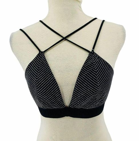 PINK - Victoria's Secret Black Silver Metallic Strappy Bralette Medium -  $23 - From W