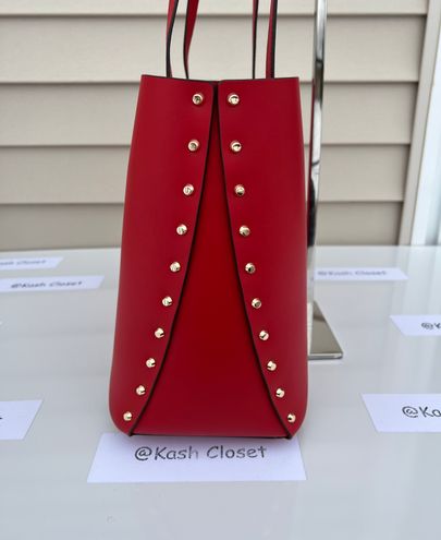  Michael Kors Manhattan Large Leather Tote Signature MK Logo Bag  In Flame (Red) : Clothing, Shoes & Jewelry