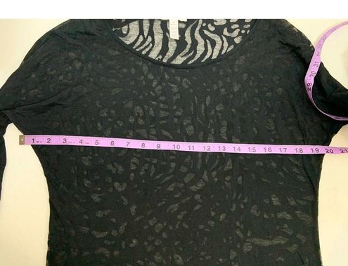 Women's Ambiance Apparel 3/4 Sleeve Soft Sheer Lace Top Black Size M
