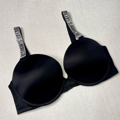 Victorias secret sexy shine strap push up Bra size 36D black bling  rhinestone